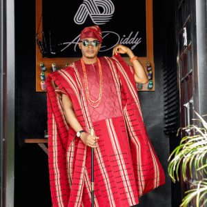 Burgundy Groom agbada style GM003